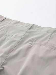 Light Gray Single Pleat Drape Straight Leg Casual Trousers With Waist Buckle Decor, Loose Fit Versatile Long Pants For Men - Grey - View 11