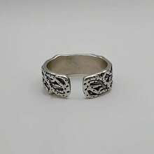1pc Vintage Distressed Sun Ring, Men's Unique Niche Minimalist Asymmetrical Texture Open Band Ring - Antique Silver - View 2