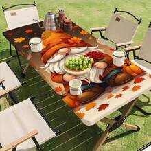 1pc Palm Leaf Wood Grain Elastic Tablecloth, Suitable For All Seasons, Great For Party, Kitchen, Dining, Indoor And Outdoor Use - A - View 9