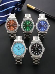 RICECGO Jam Tangan Bisnis Pria Bermesin Quartz dengan Gelang Stainless Steel dan Tampilan Tanggal yang Praktis, Cocok untuk Rapat Bisnis dan Pemakaian Sehari-hari. - Perak - View 1
