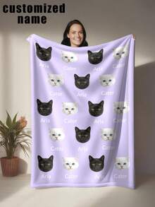 Personalized Photo Blanket, Customized Pet Face Photo - Machine Washable, Polyester Fabric, All-Season, All-Weather, Modern Style Multi-Functional Digital Printed Blanket, Suitable For Sofa, Bed, Car, Tea Room, Bedroom, Bathroom, Living Room, Dining Room, Office, Etc. - Multicolor - View 15