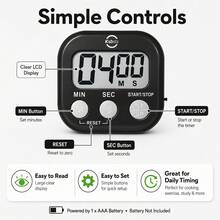 2pcs Digital Electronic Timer Set, High-Definition LCD Large Number Display, Sensitive Buttons Easy To Operate, Counting And Countdown Function, Magnetic Mount, Practical Timing Tool For Baking, Cooking, Laboratory, Office, Study, Sports Training - A - View 7