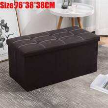 Foldable Storage Ottoman Stool, Padded Multi‑Purpose Bench, Waterproof Easy‑Clean Footrest Seat For Home Bedroom Living Room Office - Black - View 12