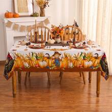 1pc Thanksgiving Autumn Pumpkin Maple Leaf Print Rectangular Tablecloth, Suitable For Holiday, Party, Birthday, Dinner, Restaurant Table Decor, Autumn/Winter Home Decoration - Multicolor - View 4