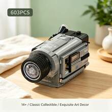 603 Pieces Vintage DV Camera Building Block Model, Interior Coffee Shop Scene, Assembled Building Block Nostalgic Camera Ornament, Adult High-Difficulty Assembly Toy, Creative Assembled Ornament Building Block For Boys - Multicolor - View 4