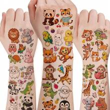 10 Sheets Forest Animal Theme Party Temporary Tattoo Stickers, Elephant Capybara Giraffe Parrot Peacock Penguin Multi-Pattern Design, Holiday Party Gift Fillers, Makeup Performance Body Art Decoration Temporary Fake Tattoos - Multicolor - View 1