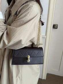 Bolso de hombro de moda de unicolor con cadena en relieve - Marrón Chocolate - Ver 3