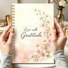 DANPERJI 1pc A5 Spiral Notebook, Watercolor Blossom Gratitude Quote Printed Cover, Writing Journal Planner, Elegant Neutral Pastel Style, For Daily Reflection Work Study, Mental Wellness Log, Memories Keeping Notepad - Gratitude - View 2