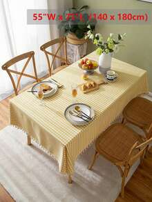 Modern Spring/Summer Minimalist Plaid Tassel Tablecloth, Suitable For Picnic, Party, Restaurant, Kitchen, Cafe, Dining Table, Daily Decoration - Multicolor - View 17