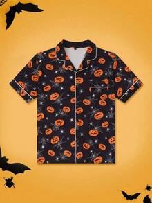Notgurli 3pcs Halloween Loungewear Tops (Black & Orange) – Matching Outfits For Brothers Featuring Pumpkin Prints Perfect For Casual Lounging At Home - Multicolor - View 13