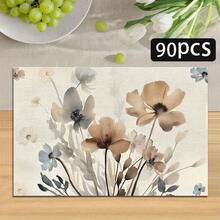 1/4/6pcs Autumn Series Ink Wash Light Brown Floral Pattern Printed Placemats, Heat Resistant Table Mat For Home Kitchen/Kitchen Table Protection, Party Scene Decoration - Multicolor - View 15