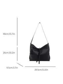 Women's Large Capacity Shoulder Bag, Woven Pattern Commuter Versatile Tote Bag With Decorative Charm - Black - View 7