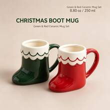 250ml Christmas Ceramic Red Santa Claus Boot Mug, Green Creative Milk Coffee Cup, Suitable For Christmas, Halloween, Thanksgiving, Birthday Party - Multicolor - View 9