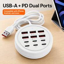 New!! New Round 12-Port USB Fast Charging Station - 6*Type-C PD + 6*USB-A, Each Port Up To 25W Output, Compact Design, High-Speed Charging, Suitable For Laptops/Tablets/Multiple Devices, A Fast Charger Designed For Multiple Devices - View 4