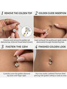 1Pc G23 Solid Titanium 14G Belly Button Ring Inlaid CZ Navel Piericng Jewelry Bars 6-16MM With Piercing Taper And Ball Grabber - Multicolor - View 3