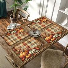 1/4/6pcs Autumn Series Plaid Pumpkin Vintage Pattern Printed Placemats, Heat-Resistant Table Mats For Home Kitchen/Kitchen Table Protection, Party Scene Decoration - Multicolor - View 10