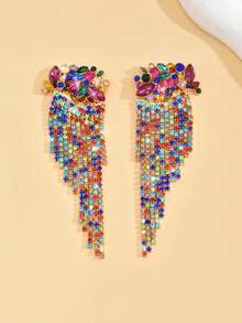 1 Pair Fashionable Women's Colorful Rhinestone Tassel Earrings, Exquisite Ear Drops Suitable For Party Wear - Colorful - View 2
