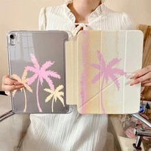 1件馬卡龍水彩粉色棕櫚樹印花三折保護殼，附筆槽，自動休眠/喚醒，防震透明背板平板保護套，相容於 iPad 10.9/10.2/Air 5th Gen/Pro 11/10th/9.7/Air 2/7th/8th Gen/Air 4/5/Air 13/11(M3 2025)/11(A16 2025)，相容於 Oppo Pad，相容於 MatePad，相容於 Honor Pad - 彩色 - 查看 4