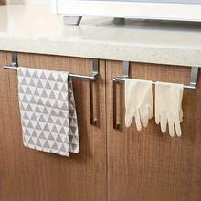 2/1pc Stainless Steel Cabinet Hanging Rod, Stainless Steel Door Towel Rack, Door Towel Rack, Metal Kitchen Rack, Kitchen Door Towel Rack, Dishcloth Hanging Rack, Kitchen - Black - View 10