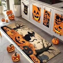 Lpc, A Cute Halloween Doormat Featuring A Black CatAnd A Pumpkin With A Wizard Hat, Designed WithContrasting Colors. It Is A Non-Slip Mat Suitable ForEntryways, Soft And Absorbent For Bathrooms - C - View 3
