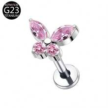 1pc G23 Titanium Internal Thread 1.0/1.2mm Butterfly, Flower, Heart, Cross Shaped Stud Earring Cartilage Piercing Jewelry Suitable For Women's Daily Wear - Pink - View 8
