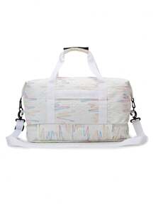 Travel Luggage Bag With 3D Diamond Quilted Embossed Texture, Colorful Line Print, Front Zipper Pocket For Quick Access To Small Items, Dual Short Hand Straps And Adjustable Long Crossbody Shoulder Strap, Suitable For Gym Training, Outdoor Trips, Short-Distance Travel And Luggage Storage - Beige - View 6