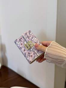 女款手風琴式卡夾，亮面鱷魚壓紋搭配金屬裝飾，多卡槽與鈔票隔層，迷你錢包，旅行必備，夏季黑色，假期畢業教師感謝禮，生日禮物，母親節禮物 - 紫色 - 查看 5