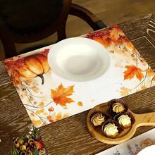 1/4/6pcs Autumn Series Watercolor Pumpkin & Berry Pattern Printed Placemats, Heat-Resistant Table Mats For Home Kitchen/Dining Table Protection, Party Scene Decor - Multicolor - View 12