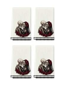 2pcs/4pcs Gothic Skull Couple Red Rose Towels, Super Soft & Highly Absorbent, Dark Romantic Bathroom Decor, Creative Valentine's Day Wedding Gift - Multicolor - View 10