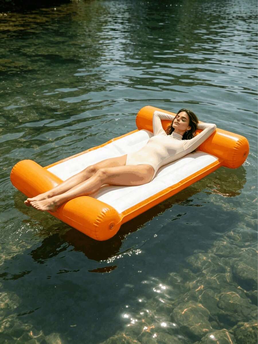 chongqishuishangfuchuang 1 pieza Flotador inflable, diseño minimalista de doble tubo, unicolor, material PVC, adecuado para agua, piscina, playa, fiesta temática, flotador inflable de agua, asiento de descanso en el agua, objeto flotante inflable, bomba de aire se vende por separado - Cama flotante de doble tubo de color sólido - Ver 1