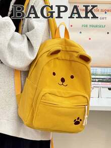PC Cartoon Bear Pattern Corduroy Backpack, Sweet Casual Style, Top Handle Side Pockets, Lightweight And Durable, Suitable For School, Daily Shopping And Short Trips - Multicolor - View 2