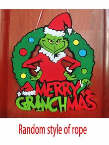 The Grinch 1pc Christmas Decoration Door Hanging Wreath Christmas Tree Ornament, Christmas Party Decoration (With Random Style Rope Accessory) - Multicolor - View 12