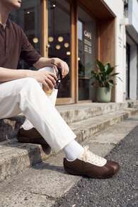 Sepatu Olahraga Kasual Kappa Unisex Retro Sol Datar dengan Motif Suede Patchwork dan Sol Lembut - Cokelat Tua - View 6