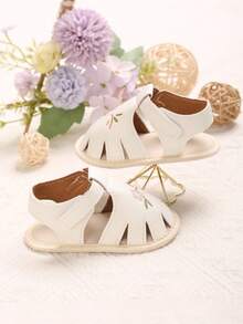 Newborn Sandals Summer Floral Embroidered Strap Wrapped Toe Soft Sole Lightweight Comfortable Walking Shoes - White - View 4