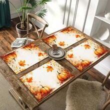 1/4/6pcs Autumn Series Watercolor Pumpkin & Berry Pattern Printed Placemats, Heat-Resistant Table Mats For Home Kitchen/Dining Table Protection, Party Scene Decor - Multicolor - View 10