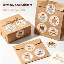 500pcs Cute Cartoon Happy Birthday Stickers Roll, 1 Inch Round, 12 Designs, INS Style, Birthday Gift Seal Stickers, Baking Gift Box Party DIY Decoration Stickers, PVC Self-Adhesive Label Stickers - Multicolor - View 4