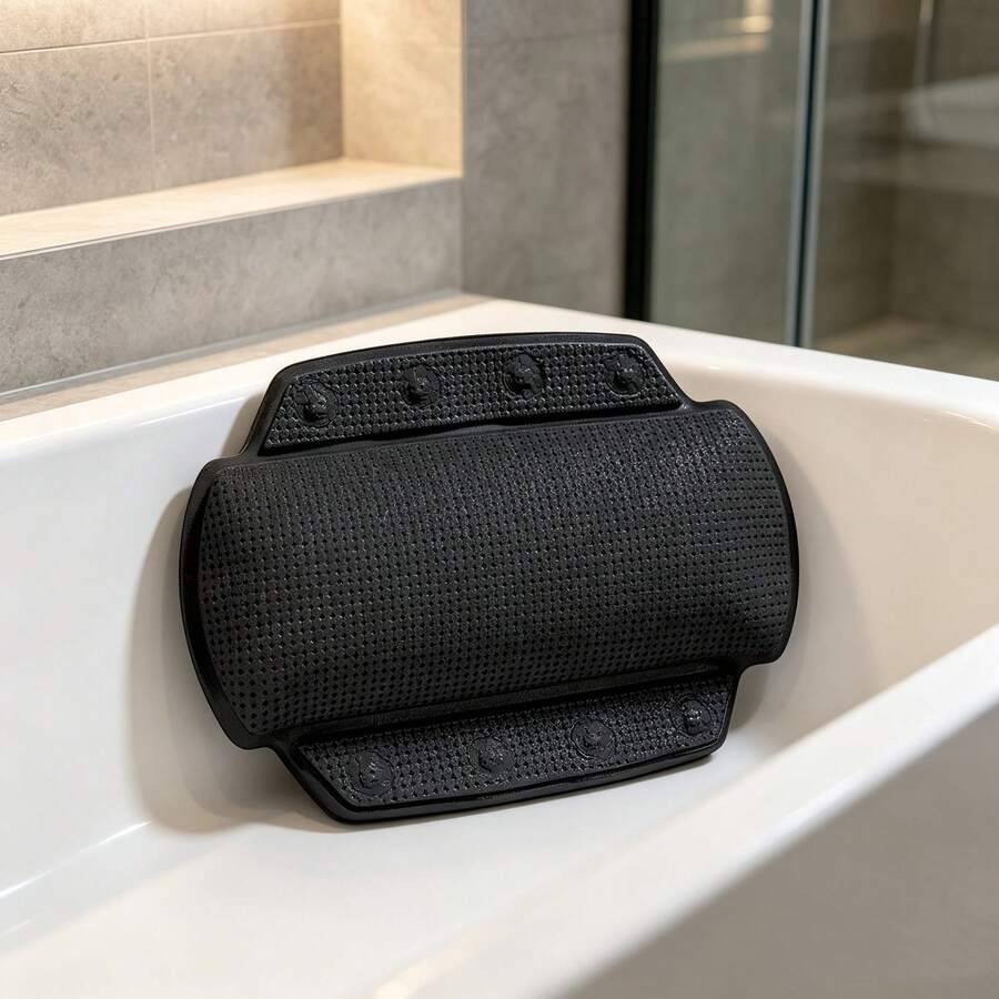 Black Bathtub Pillow With 8 Suction Cups, Washable, Dimensions 23 X 32 Cm - 1pc - View 1