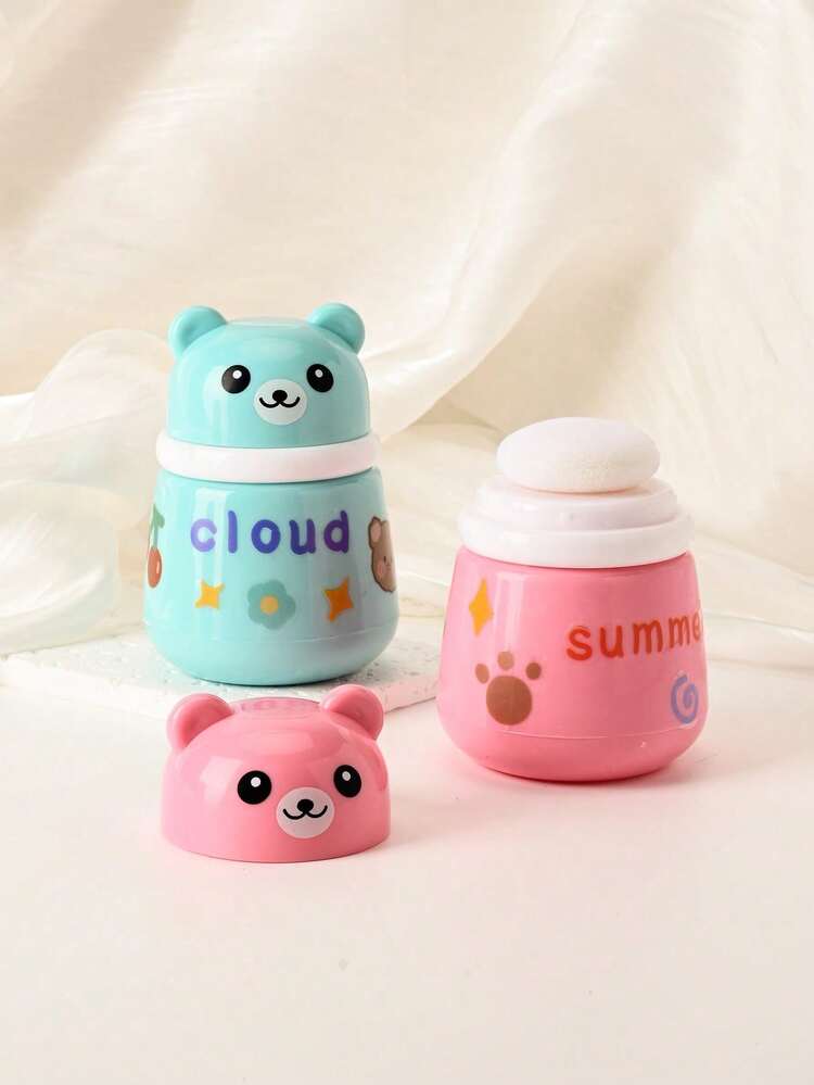 Baby Body Powder Puff Sponge Container, Empty Baby Powder Box, DIY Cartoon Puff Box, All-In-One Puff And Container - Multicolor - View 5
