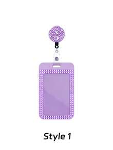 Purple Sparkling Rhinestone ID Card Holder With Lanyard, ID Card Storage Box, Anti-Loss Lanyard, Student ID Card Holder, Self-Service Restaurant Card Holder, Sliding Cover, Dual Card Slots, Bus Card Holder, Bank Card Holder, Metro Card Storage, Adjustable Portable ID Card Holder Decorative Keychain, Suitable For Office Workers And Students, Perfect Gift, Back To School Gift, Couple Card Holder, Bank Card Holder, Travel Essential, Back To School, Commuting, Business Trip, Teacher's Day Gift - Multicolor - View 13