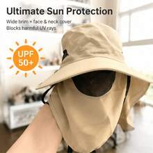 Men's Summer Wide Brim Bucket Hat, UV Protection Face Sun Hat, Outdoor Fishing Travel Sun Protection Hat - B Khaki - View 3