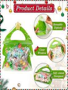 30 Kantong Kado Berbentuk Pohon Natal dengan Rusa Kutub - Kantong Snack Plastik dengan Resleting dan Pegangan, Dapat Ditutup Kembali, Cocok untuk Permen, Hadiah Pesta Liburan, dan Kado - beraneka warna - View 8