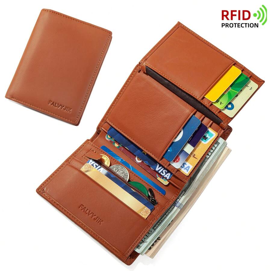 CAIBAOLAI 1pc Vintage Style Genuine Leather Men's Vertical Wallet, Slim Short Design, Can Hold ID Card And Multiple Credit Cards, Durable Classic Design, Portable And Easy To Carry