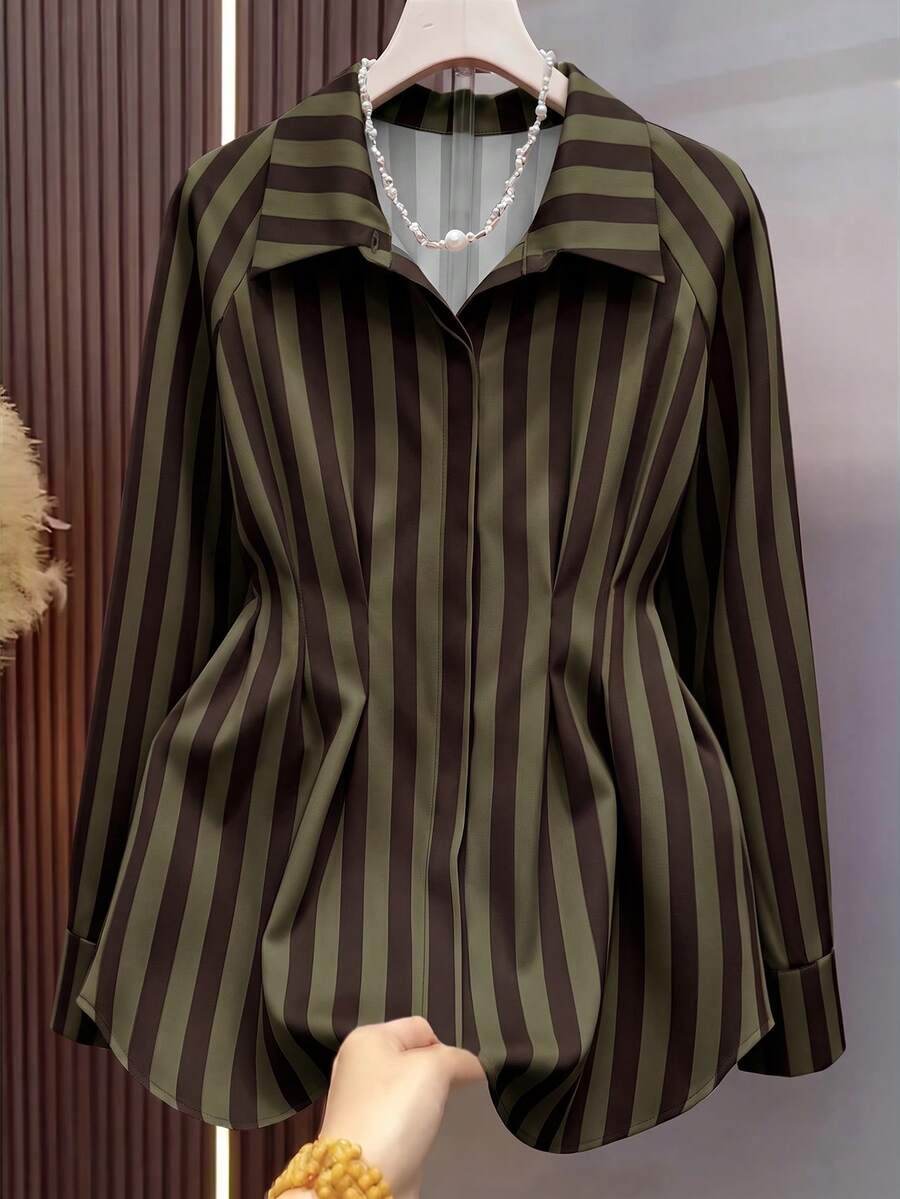 Autumn/Winter Metal Button Raglan Sleeve Long Sleeve Shirt, Vintage Bohemian Style, Suitable For Weddings, Parties And Daily Commute Outfits - Multicolor - View 1