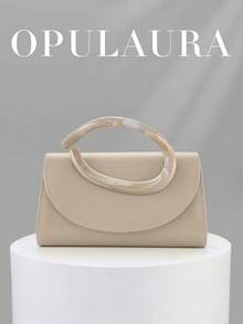 OpulAura 復古純色手拿包，百搭小手提包，時尚 PU 女款包，適合婚禮、派對、舞會、晚餐及其他場合 - 杏色 - 查看 1