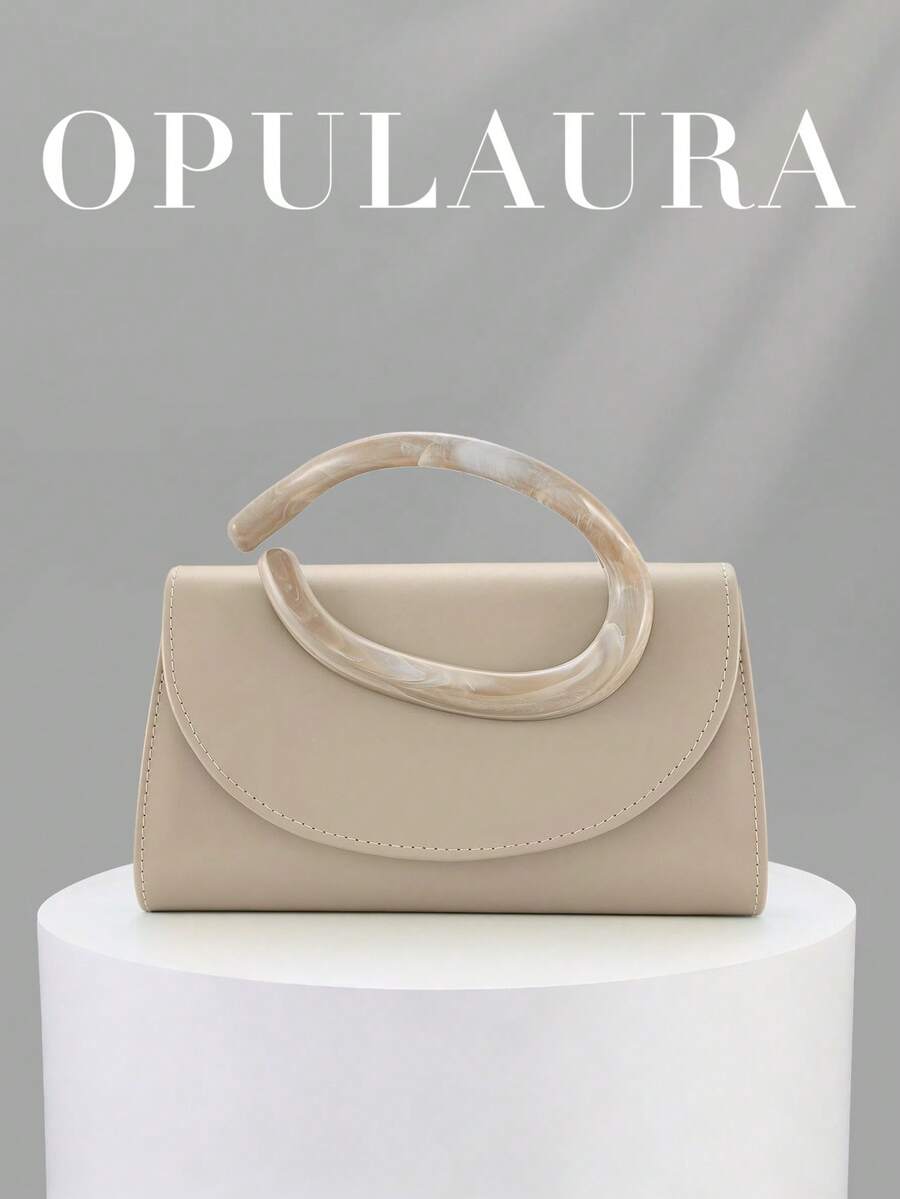 OpulAura 復古純色手拿包,百搭小手提包,時尚 PU 女款包,適合婚禮、派對、舞會、晚餐及其他場合 - 杏色 - 查看 1
