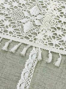 1pc Boho Style Linen Door Curtain With Lace Valance - Exquisite Floral Crocheted Lace Valance, Farmhouse Style Linen Room Divider Curtain For Bathroom Laundry Kitchen Bedroom Entrance - Green - View 4