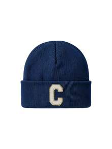 1pc Children's Knitted Hat, Optional A-Z Letter Pattern, Windproof, Suitable For Outdoor, 3-8 Years Old, Cute Daily Style, Unisex Warm Winter Knitted Hat - Navy Blue - View 6