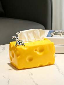 1pc Creative Cheese‑Shaped Tissue Box With Silver Bear Ornament, Plastic Decorative Napkin Holder, Cute Desktop Tissue Dispenser For Living Room Coffee Table Bedroom Home Tabletop Decor Tissue Box Tissue Box Holder - Multicolor - View 16