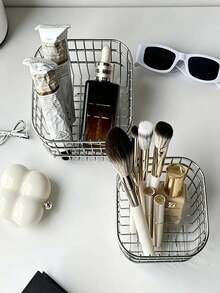 Metal Wire Storage Basket, Multi-Functional Desktop Organizer, Hollow Metal Storage Bucket, Suitable For Kitchen, Bathroom, Vanity - Multicolor - View 3