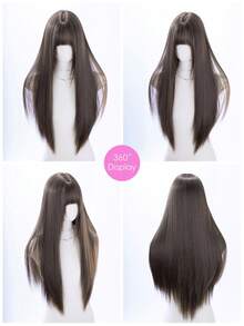 alicegarden 28-Inch Long Synthetic Wig Featuring A Natural Straight Style A Stunning Chocolate Brown. Designed With Bangs , This False Hairpiece Is Perfect For Ms Daily Party Cosplay Use, Offering A Natural And Natural Durable Wig Gift For Ladies. - Chocolate Brown - View 8